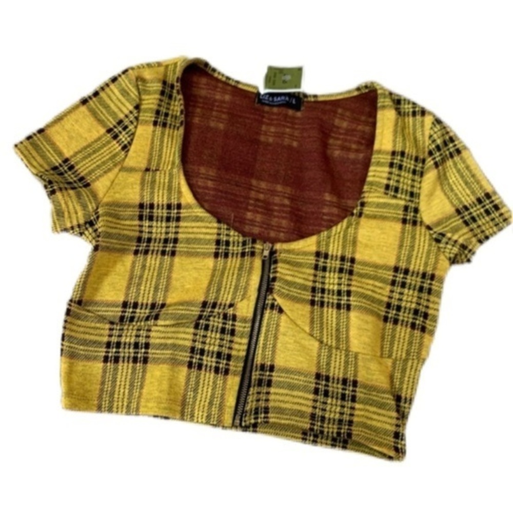 NWT Y2K plaid crop top baby tee clueless yellow tennis prep sexy academia preppy